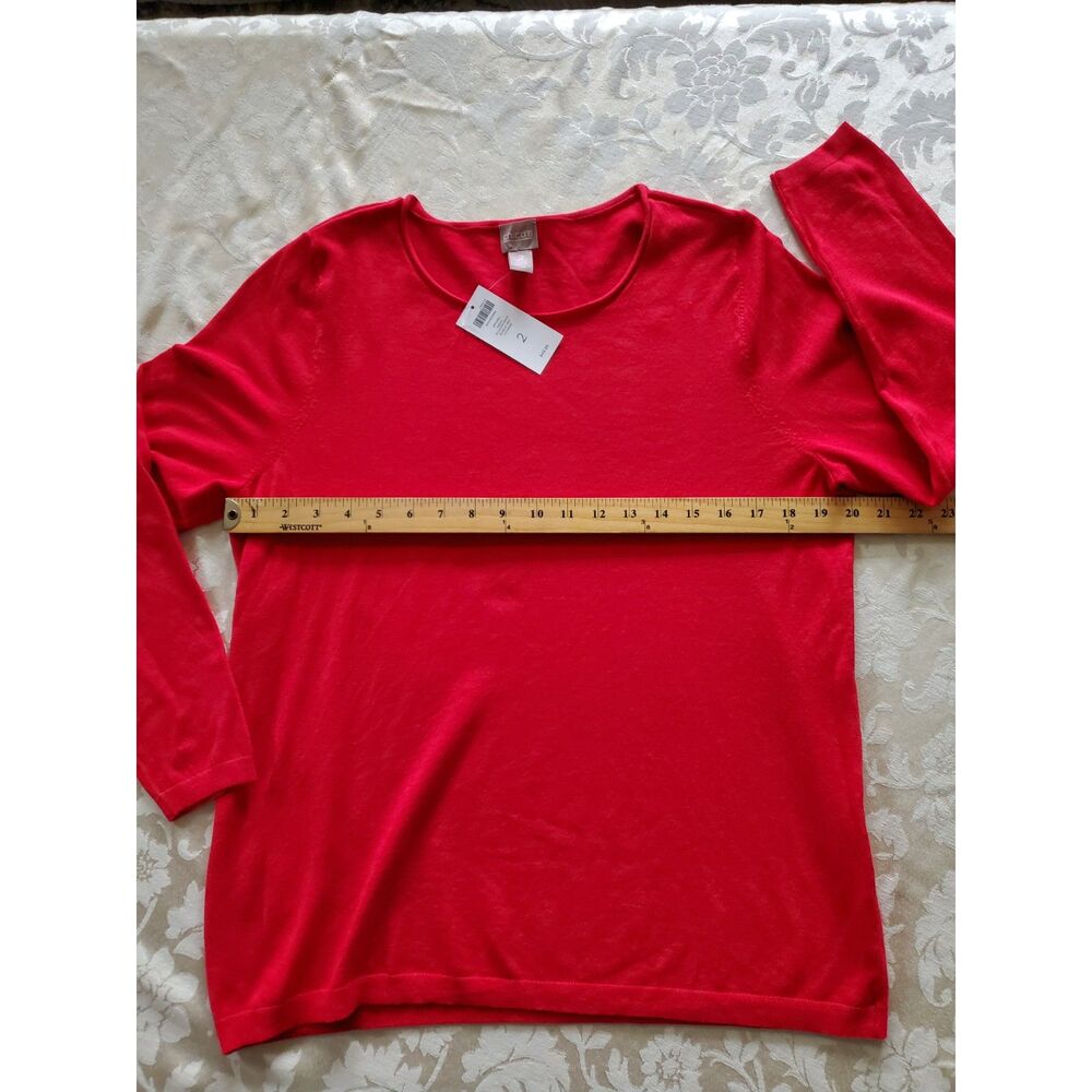 Chico's Outlet 2 Pullover Sweater Top Rolled Round Neck Classic Comfort Red M - Picture 3 of 6